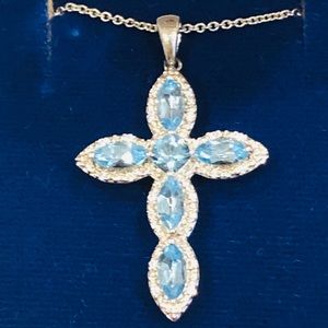 Blue Topaz White CZ Cross Pendent